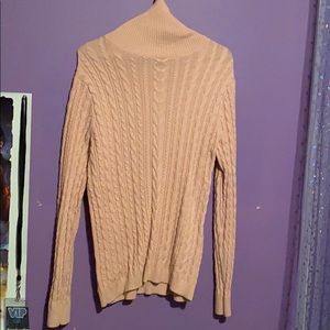 Pink Turtleneck Cable Knit Sweater